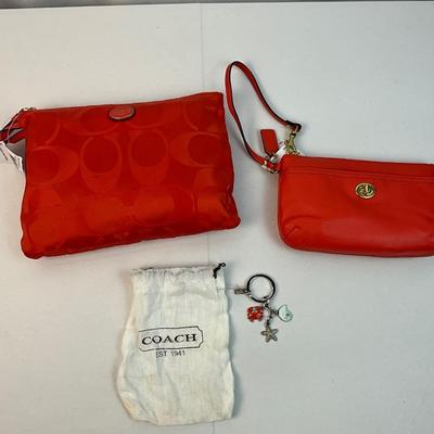 Lot E 213 NWT Coach Hot Orange Weekender Tote Set Wristlet and Keychain
