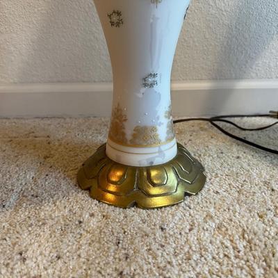 2 WHITE GLASS BRASS TABLE LAMPS