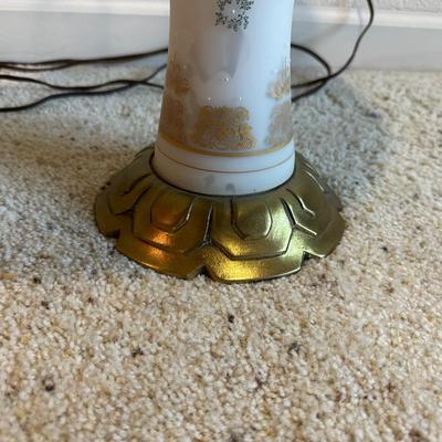 2 WHITE GLASS BRASS TABLE LAMPS
