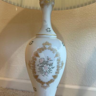2 WHITE GLASS BRASS TABLE LAMPS