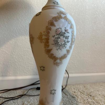 2 WHITE GLASS BRASS TABLE LAMPS