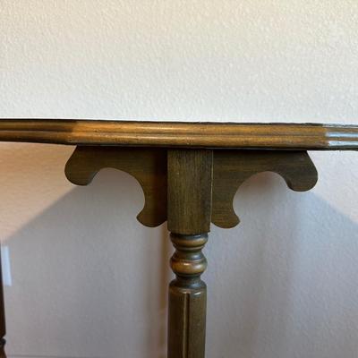 ANTIQUE SIDE TABLE, OIL LAMP AND UPHOLSTERED OTTOMAN