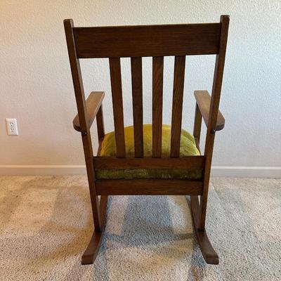 ANTIQUE ROCKING CHAIR WITH VELVET UPHOLSTERED SEAT