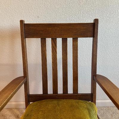 ANTIQUE ROCKING CHAIR WITH VELVET UPHOLSTERED SEAT