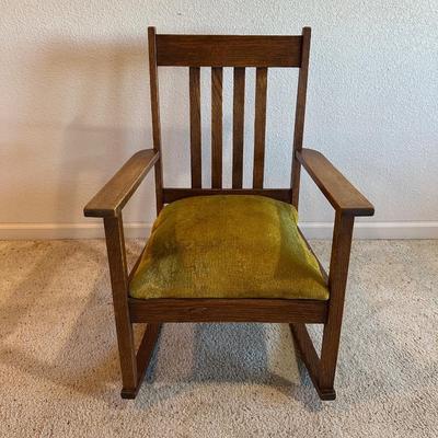 ANTIQUE ROCKING CHAIR WITH VELVET UPHOLSTERED SEAT