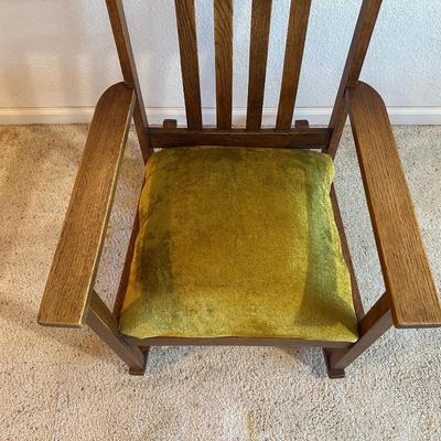 ANTIQUE ROCKING CHAIR WITH VELVET UPHOLSTERED SEAT