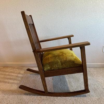 ANTIQUE ROCKING CHAIR WITH VELVET UPHOLSTERED SEAT