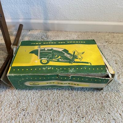 CHILD'S ROCKING CHAIR, EMPTY BOX FOR JOHN DEERE TOY COMBINE AND 1944 BEDTIME STORIES