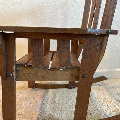 CHILD'S ROCKING CHAIR, EMPTY BOX FOR JOHN DEERE TOY COMBINE AND 1944 BEDTIME STORIES