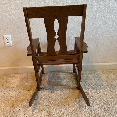 CHILD'S ROCKING CHAIR, EMPTY BOX FOR JOHN DEERE TOY COMBINE AND 1944 BEDTIME STORIES