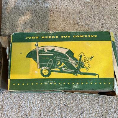 CHILD'S ROCKING CHAIR, EMPTY BOX FOR JOHN DEERE TOY COMBINE AND 1944 BEDTIME STORIES