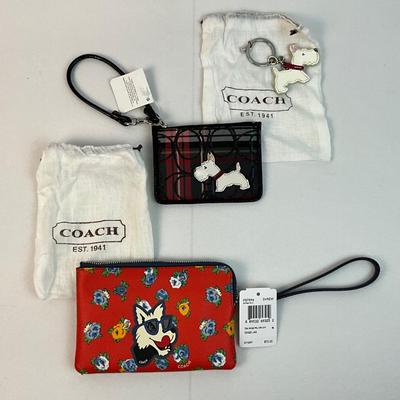 Lot E 218 NWT Coach Westie Wristlet Tartan Scotty Dog Card Holder and Keychain