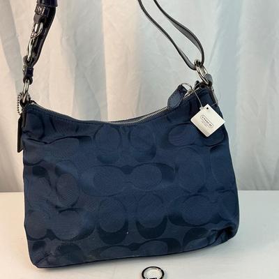 Lot E 223 NWT Coach Navy Signature Shoulder Bag and Whale Keychain