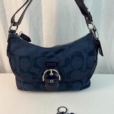 Lot E 223 NWT Coach Navy Signature Shoulder Bag and Whale Keychain