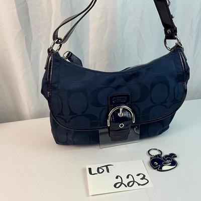 Lot E 223 NWT Coach Navy Signature Shoulder Bag and Whale Keychain