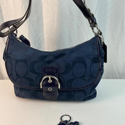 Lot E 223 NWT Coach Navy Signature Shoulder Bag and Whale Keychain