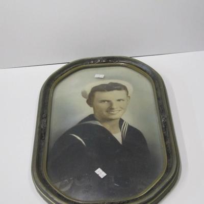 Vintage Bubble Glass Framed Navy Portrait Approx 17 1/2" x 11 1/2"