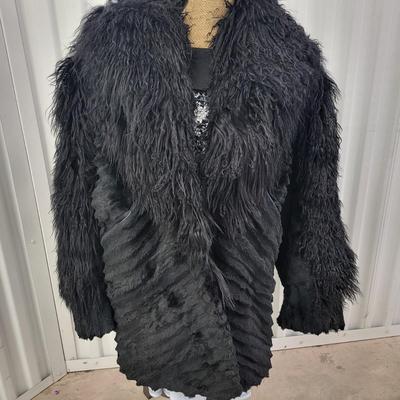 Black Faux Fur Coat 33" Long Size M