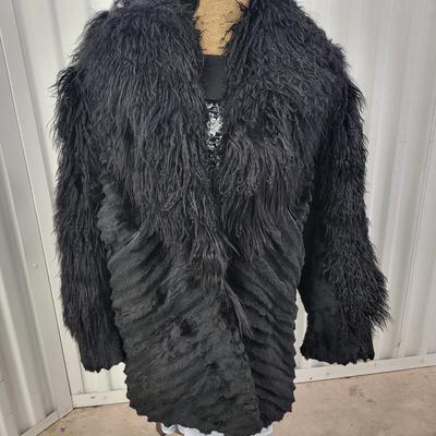 Black Faux Fur Coat 33" Long Size M