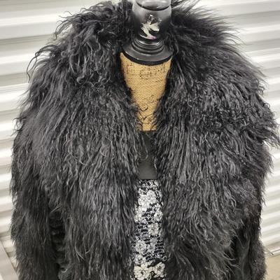 Black Faux Fur Coat 33" Long Size M