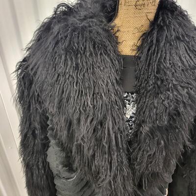 Black Faux Fur Coat 33" Long Size M