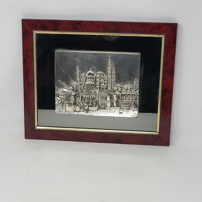3-D Raised Art Signed Yasar Mounted On Smoky Mirrored & Wood Frame