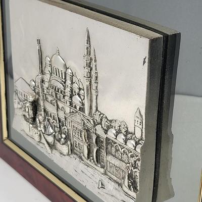 3-D Raised Art Signed Yasar Mounted On Smoky Mirrored & Wood Frame