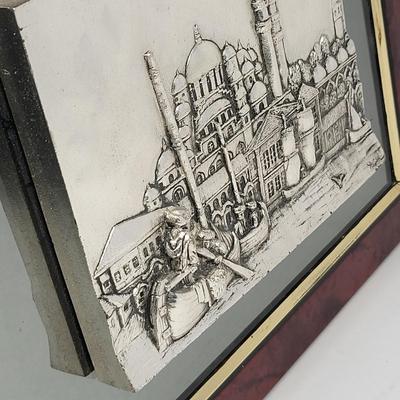 3-D Raised Art Signed Yasar Mounted On Smoky Mirrored & Wood Frame