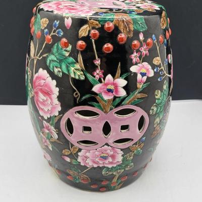 Vintage Bombay Hand Painted Decorative Ceramic Garden Stool 10.5"