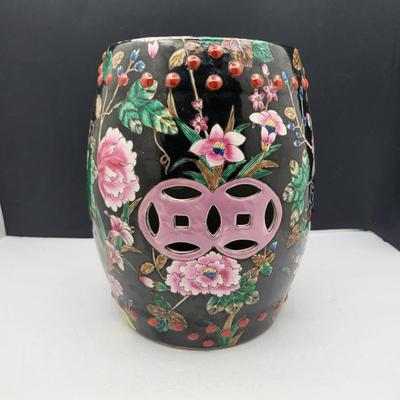 Vintage Bombay Hand Painted Decorative Ceramic Garden Stool 10.5"