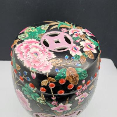 Vintage Bombay Hand Painted Decorative Ceramic Garden Stool 10.5"