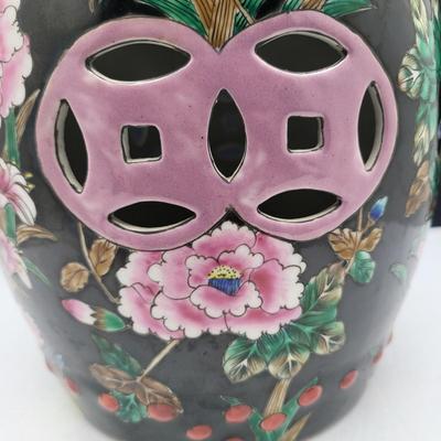 Vintage Bombay Hand Painted Decorative Ceramic Garden Stool 10.5"