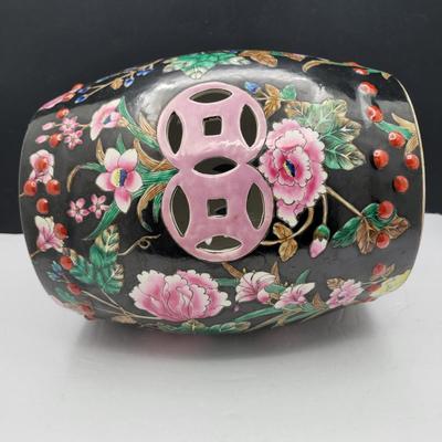 Vintage Bombay Hand Painted Decorative Ceramic Garden Stool 10.5"