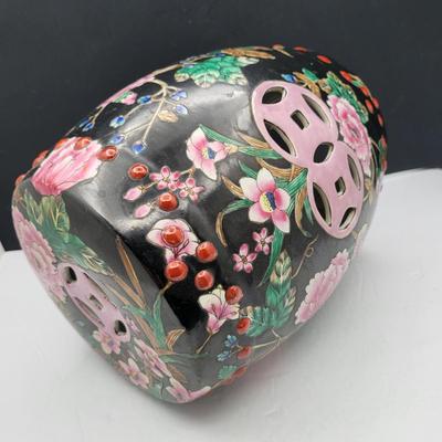 Vintage Bombay Hand Painted Decorative Ceramic Garden Stool 10.5"