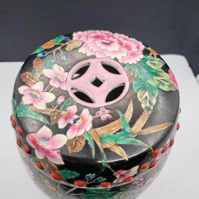 Vintage Bombay Hand Painted Decorative Ceramic Garden Stool 10.5"
