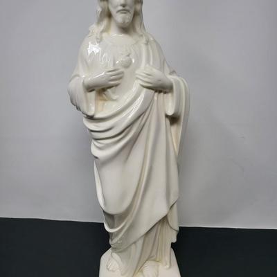 Vintage Glazed Ceramic Jesus Statue 15.5"