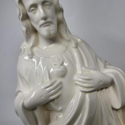 Vintage Glazed Ceramic Jesus Statue 15.5"