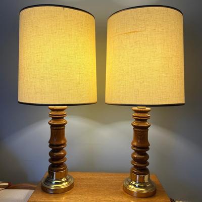 2 Wood Base Vintage Table Lamps