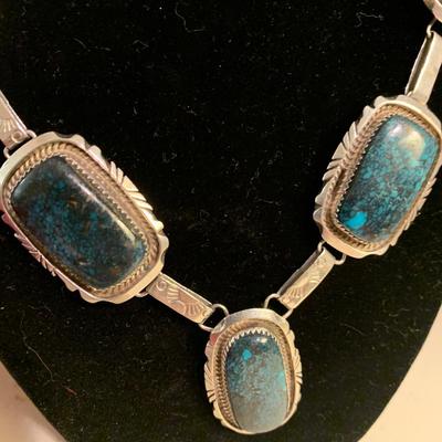Large Benjamin Boyd Navajo Jewelry Turquoise Sterling Silver Necklace
