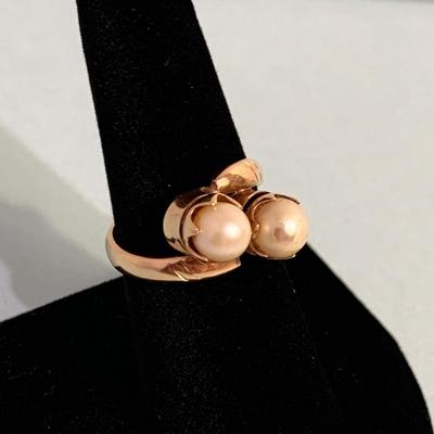 14k Yellow Gold w/ Inset Pearls Estate Ring - Size approx. 8 ~6.5 grams