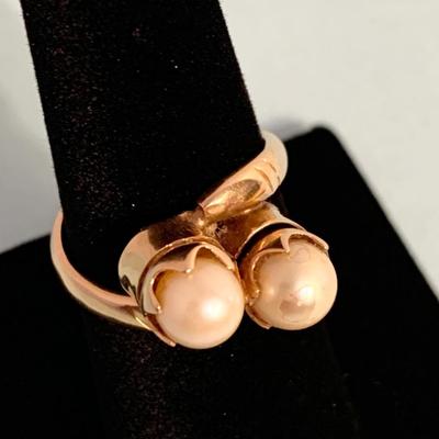 14k Yellow Gold w/ Inset Pearls Estate Ring - Size approx. 8 ~6.5 grams