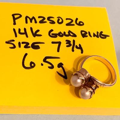 14k Yellow Gold w/ Inset Pearls Estate Ring - Size approx. 8 ~6.5 grams
