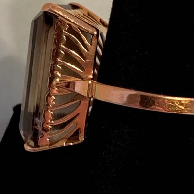 Large 14k Yellow Gold w/Amber Stone Estate Ring - Size 8