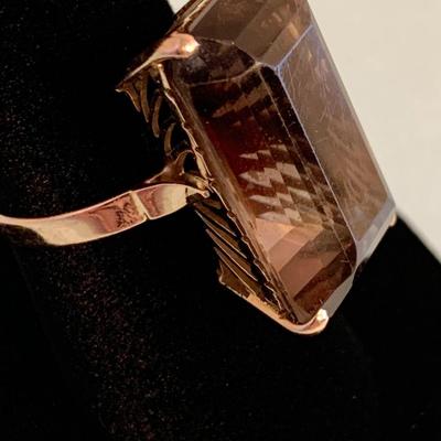 Large 14k Yellow Gold w/Amber Stone Estate Ring - Size 8