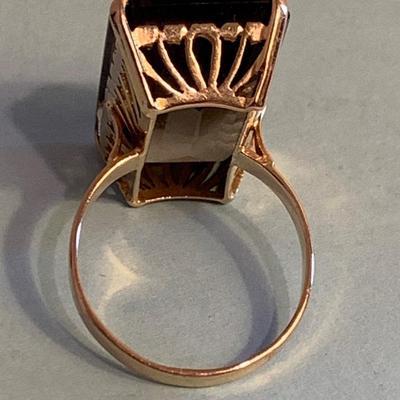 Large 14k Yellow Gold w/Amber Stone Estate Ring - Size 8