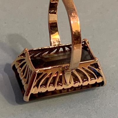 Large 14k Yellow Gold w/Amber Stone Estate Ring - Size 8