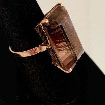 Large 14k Yellow Gold w/Amber Stone Estate Ring - Size 8