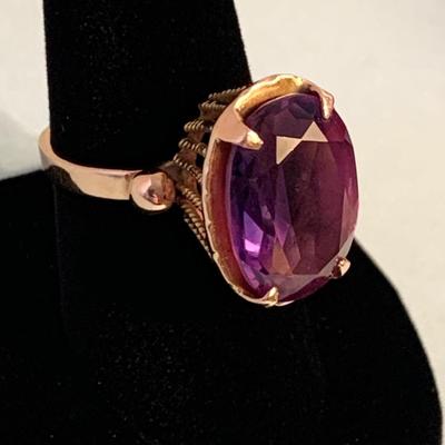 14k Yellow Gold Estate Ring w/ Large Stone - Size 8.5 - 10.4 grams