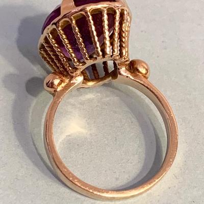 14k Yellow Gold Estate Ring w/ Large Stone - Size 8.5 - 10.4 grams