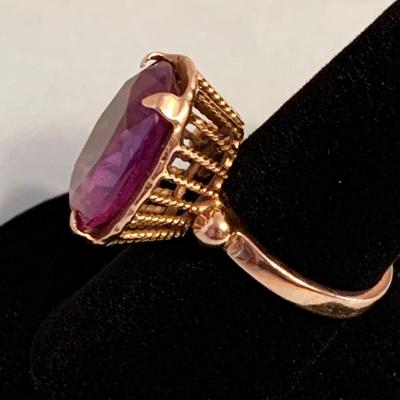 14k Yellow Gold Estate Ring w/ Large Stone - Size 8.5 - 10.4 grams